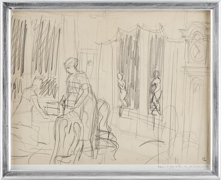 HILDING LINNQVIST, teckning, monogramsignerad, daterad -36.