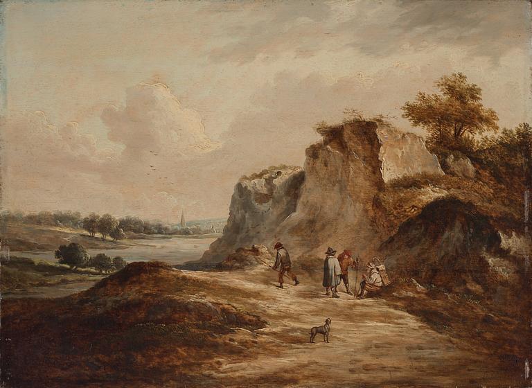 Landscape with figures on a road.