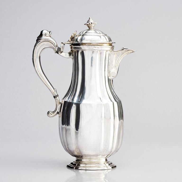 A Spanish 18th century Rococo silver coffee-pot, city mark of Barcelona. Unclear makers mark.