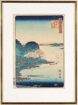 Ando Hiroshige, 3 woodblock prints, signed, probably later print.