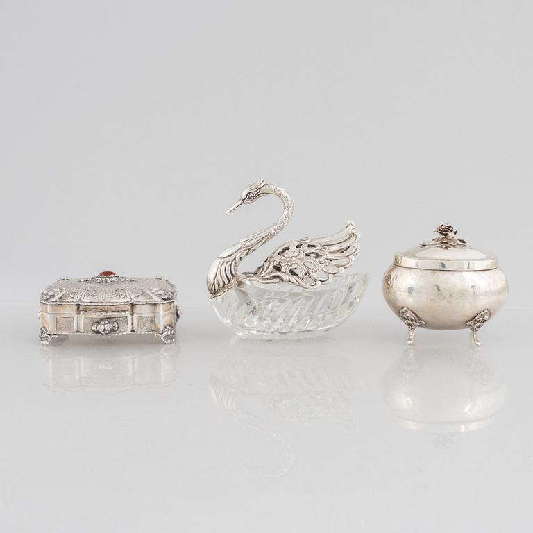 Skål och askar, 2 st, silver, 1900-tal.