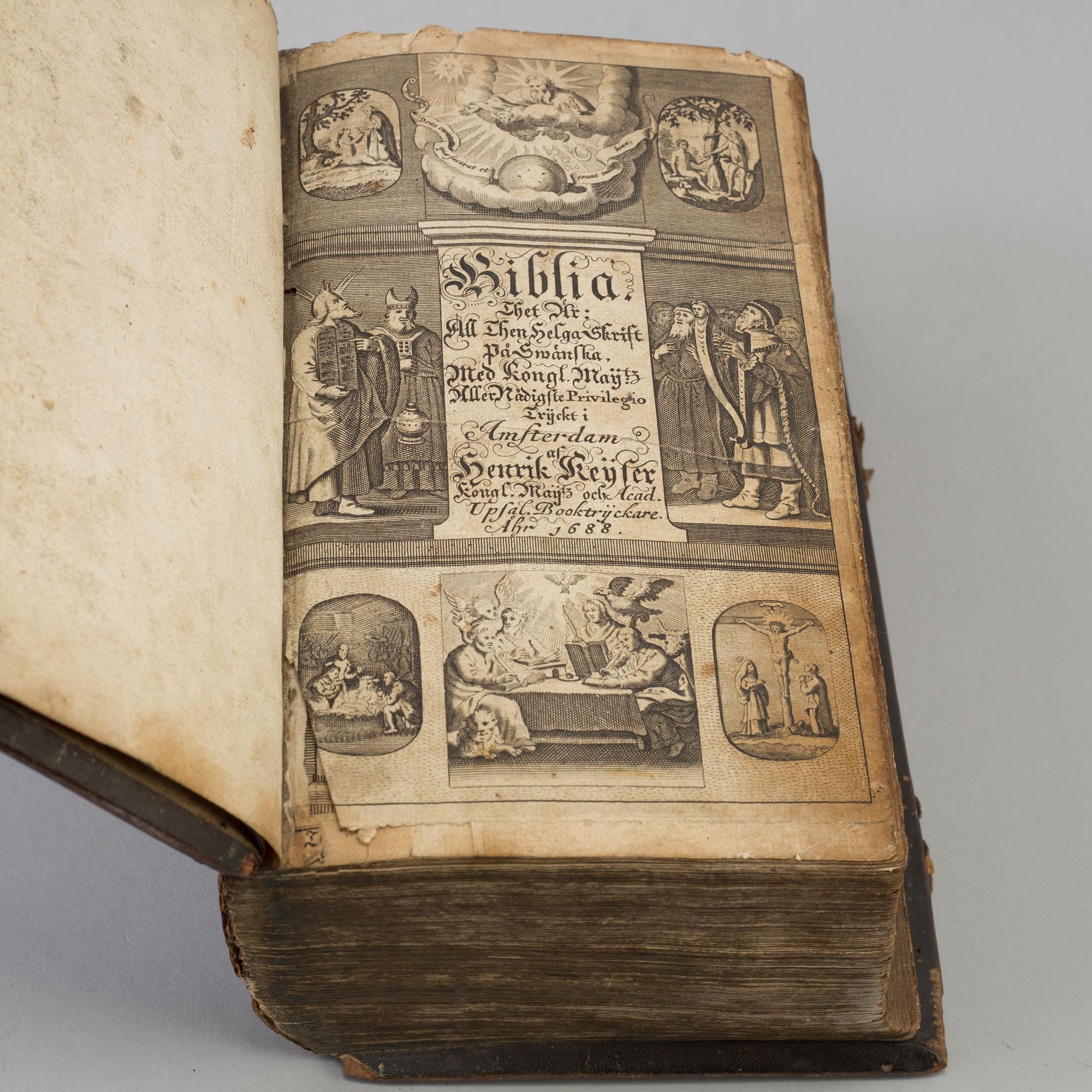 BIBEL, Kung Carl XI, tryckt i Amsterdam 1688 av Henrik Keyser.