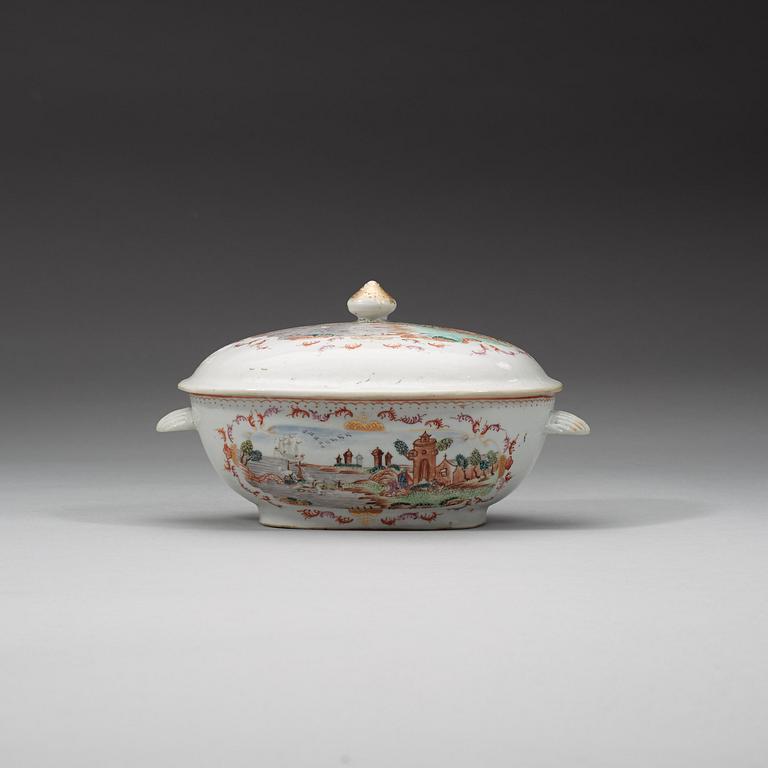 TERRIN med LOCK och FAT, kompaniporslin. Qingdynastin, Qianlong (1736-95).