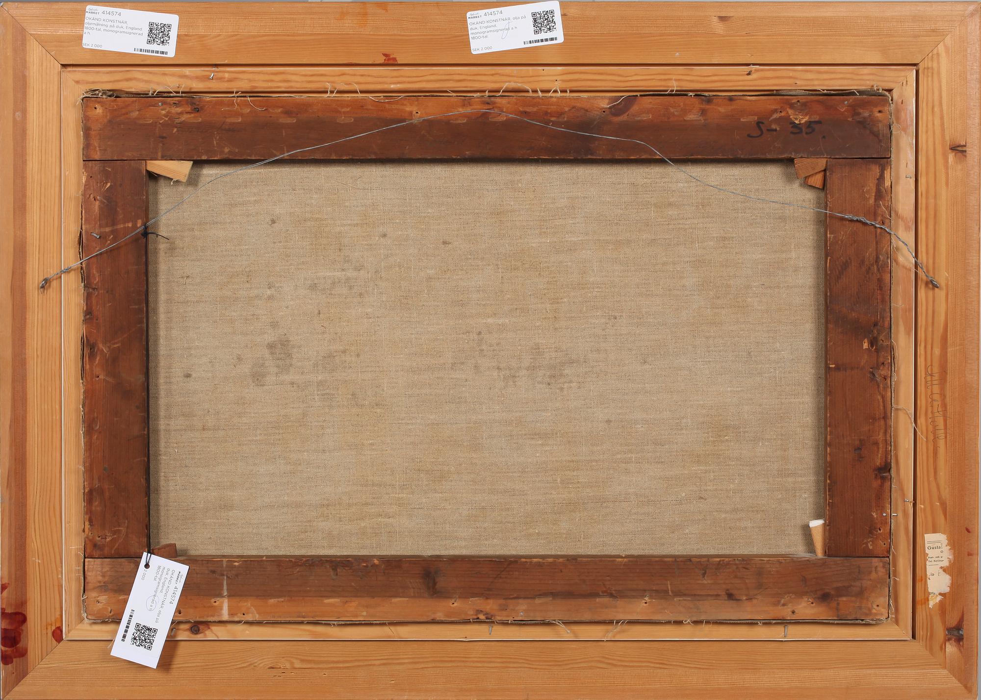 OKÄND KONSTNÄR, olja på duk, England, monogramsignerad A H, 1800-tal.