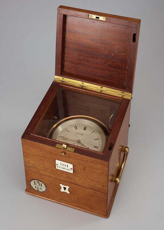 SKEPPSKRONOMETER med tvådagarsverk. Omkring år 1900. Märkt både H. R. Ekegren och Conrad Wiegand.