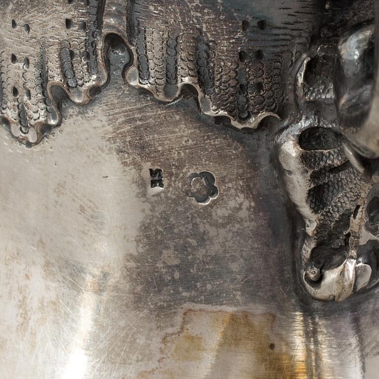 A SILVER COFFEEPOT, SUGARBOWL AND SIMILAR JUG, Hungary-Austria, ca 1900. Weight ca 1327 g.