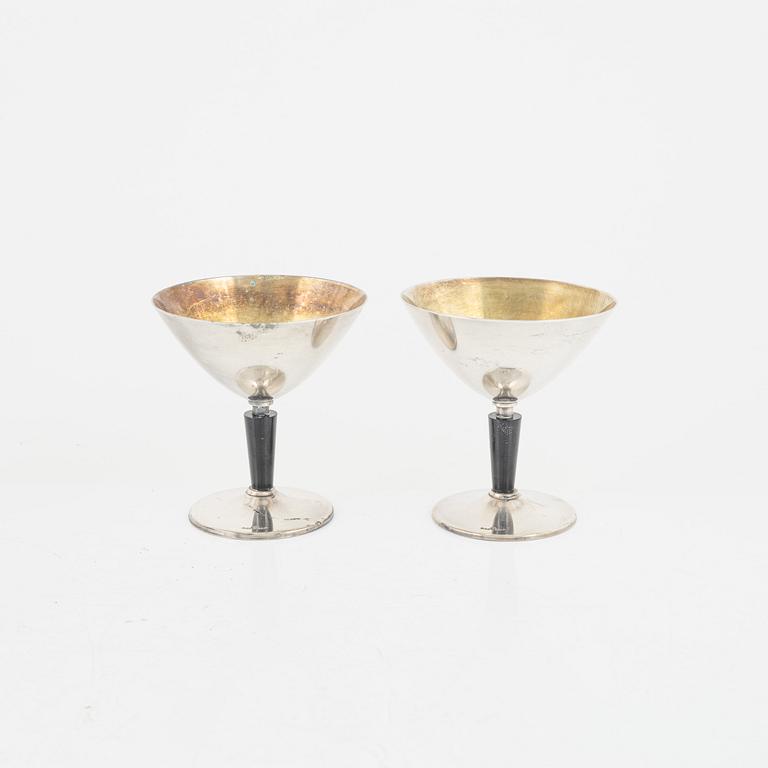 Folke Arström, ten silver plated cocktail glasses, GAB.