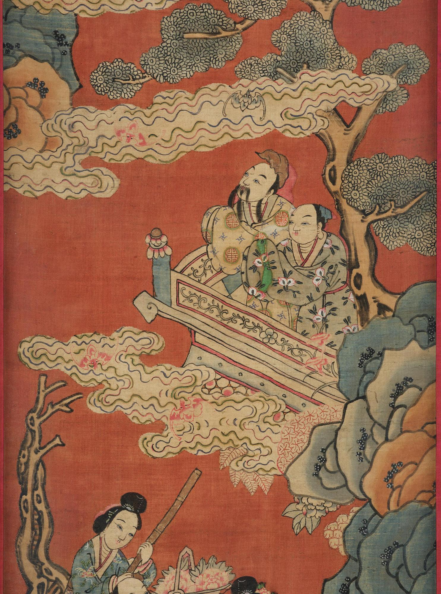 A set of four kesi panels depicting Xiwangmu and the daoist Immortals, late Qing dynasty.