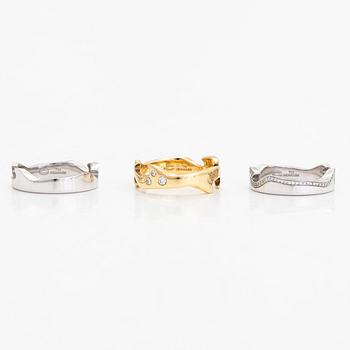 Georg Jensen, ring, "Fusion", set of 3, 18K gold/white gold with diamonds totalling approximately 0.34 ct.