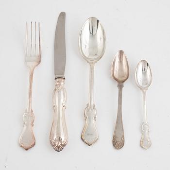 Cutlery, 52 pieces, silver, 40 pcs of model 'Olga' , Guldsmedaktiebolaget 1977-1980, and 4 19th-century spoons included.