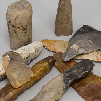 Flint objects, 9, Stone Age.