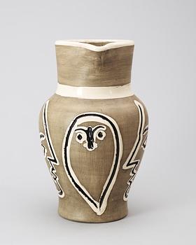 A Pablo Picasso 'Fichet gravé gris' faience pitcher, Madoura, Vallauris, France 1954.