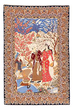 290. A rug, old Esfahan, figural, ca 233,5 x 156,5 cm.