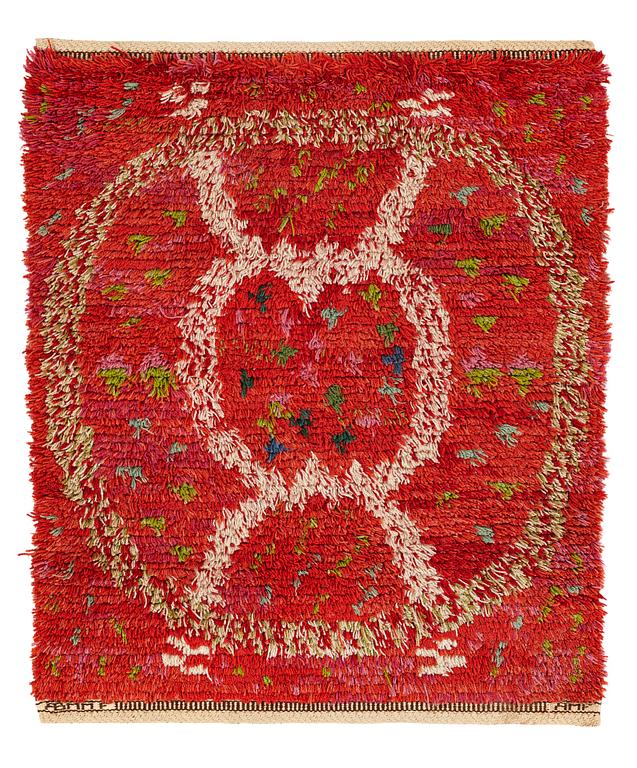 Ann-Mari Lindbom, gift Forsberg, A CARPET, "Ann-Maris röda", knotted pile, ca 111 x 92 cm, signed AB MMF AMF.