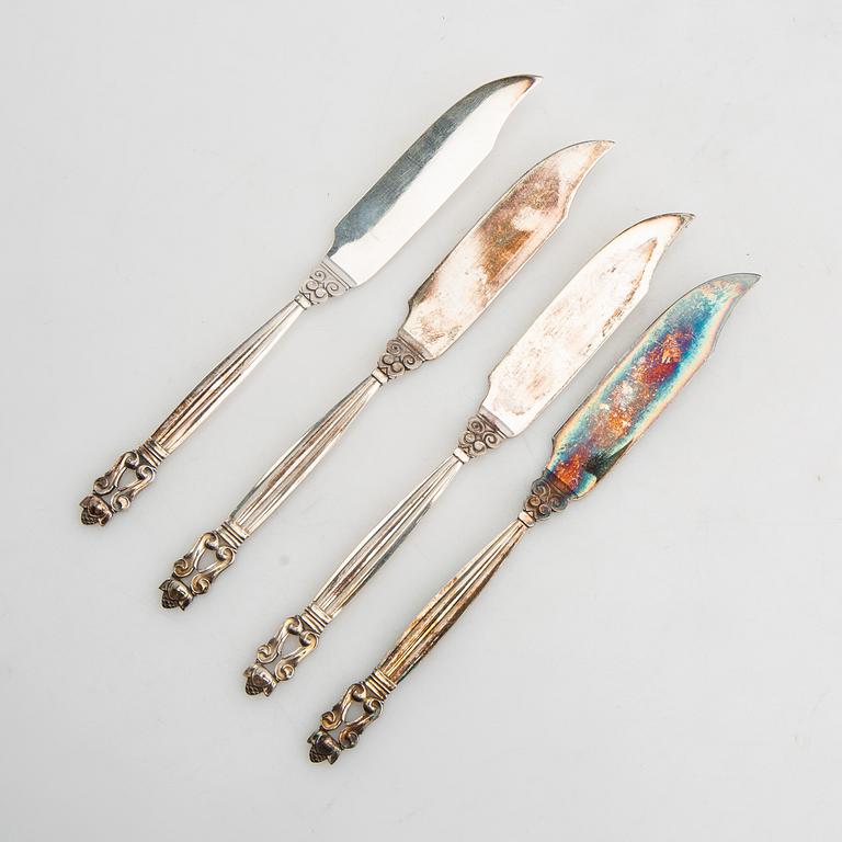 Johan Rohde, fiskknivar 12 st "Konge/Achorn" sterlingsilver för Georg Jensen efter 1945.