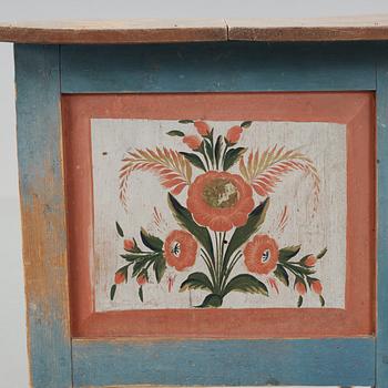 A painted pine table marked E.S.D 1833.