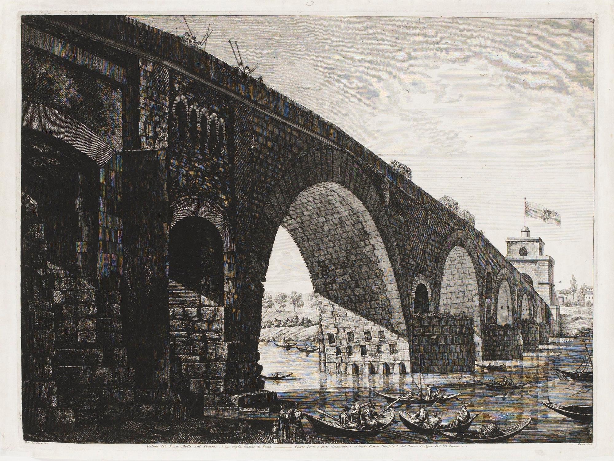 Luigi Rossini, "Veduta del Ponte Molle sul Tevere".