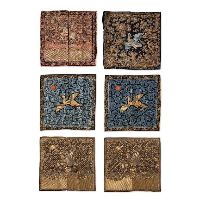 A group of six 'Buzi', Qing dynasty, 19th century.
