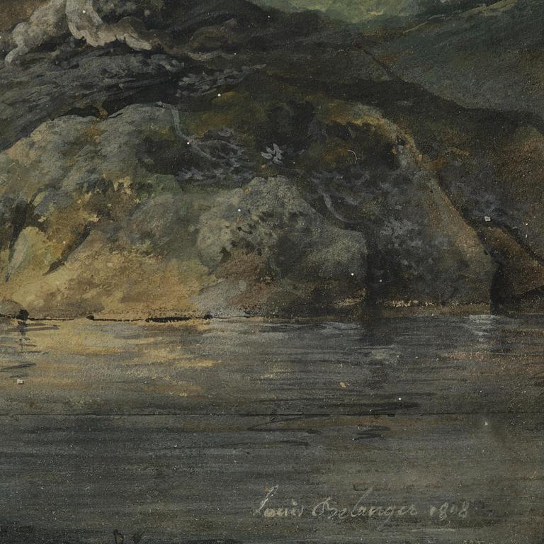 Louis Belanger, Translation: "French landscape with figures by a river".