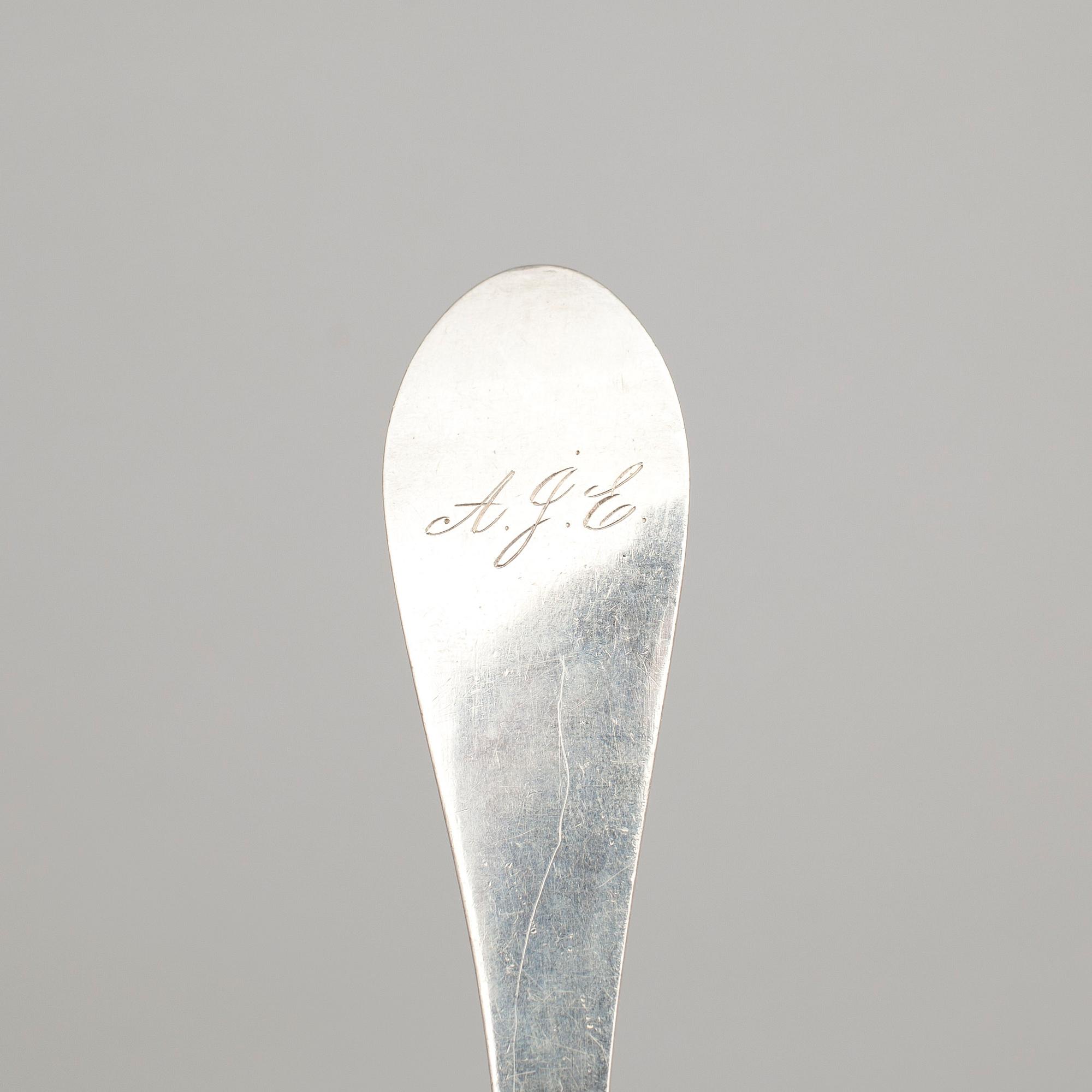 MATSKEDAR, 6 st, silver, Carl Gustaf Åberg, Arboga, 1857. Vikt ca 372 gram.