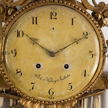 A late Gustavian wall clock by Johan Nyberg (master in Stockholm 1787-1801).