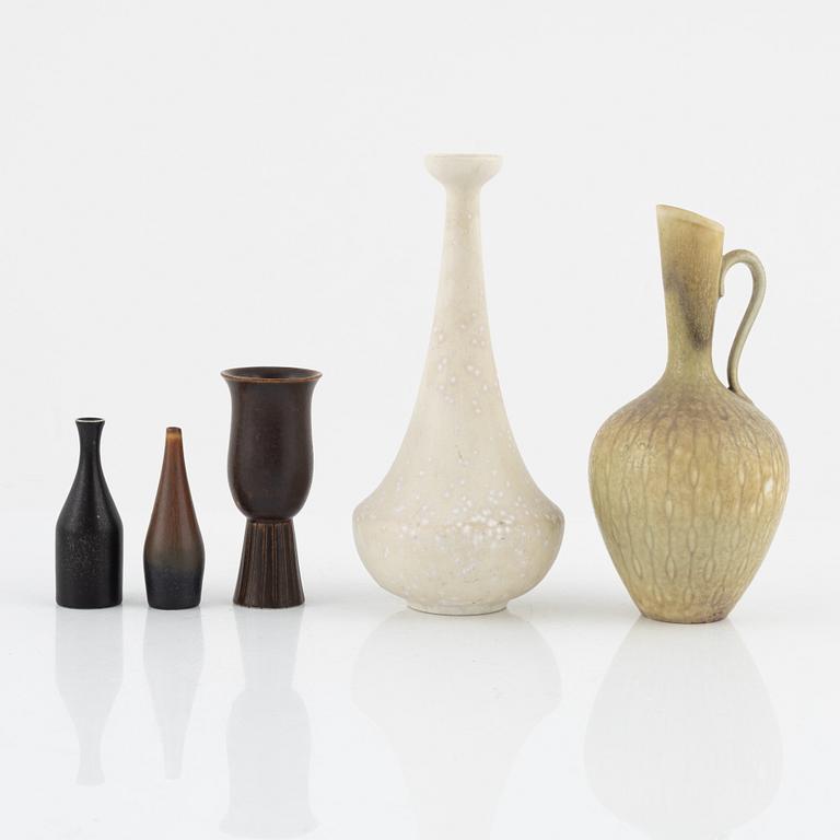 Gunnar Nylund, a group of five vases, four bowls and a figurine, Rörstrand.