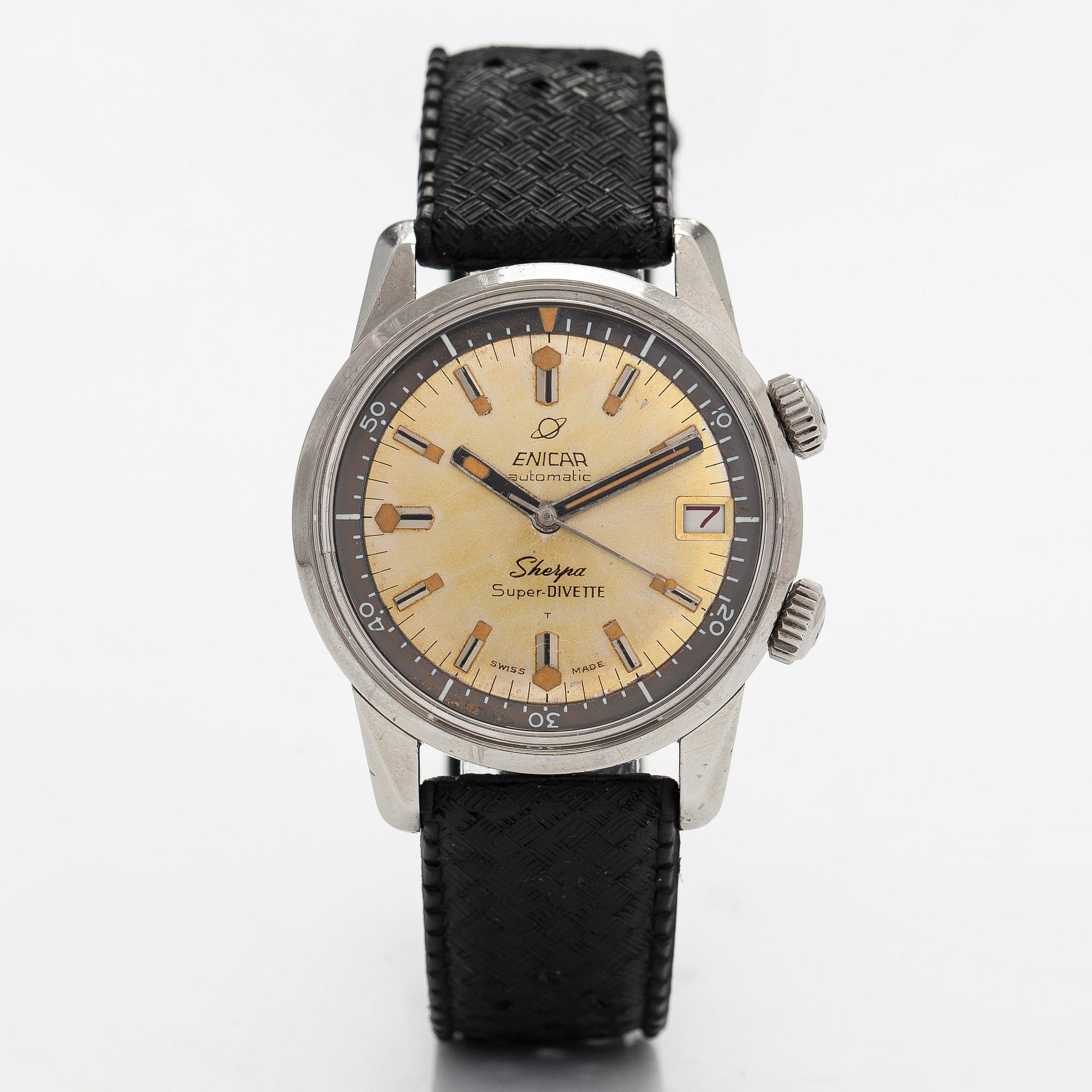 Enicar, Sherpa, Super-Divette, Seapearl, rannekello, 36 mm.