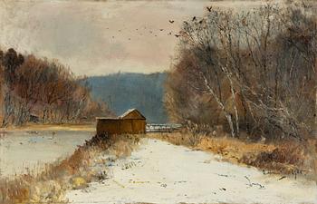 Olof Hermelin, Spring Winter Landscape with Brewhouse.