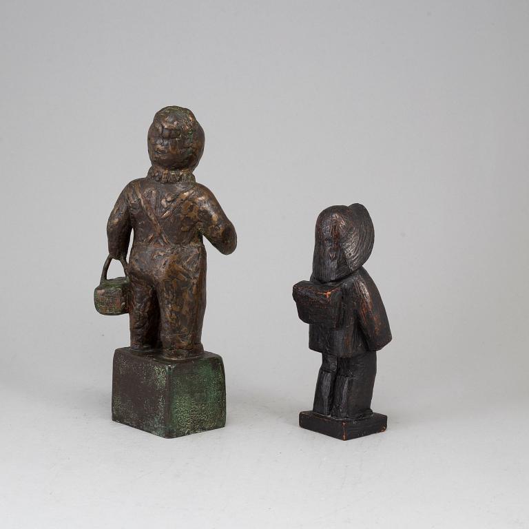 SOLVEYG W SCHAFFERER, sculptures, 2, one in bronze, one in resin, signed and dated -56.