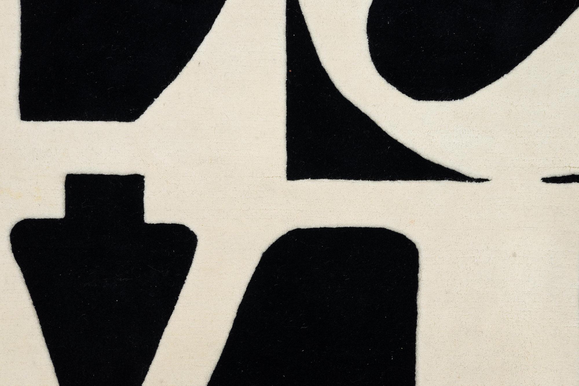 Robert Indiana, a carpet, 'White on Black', Chosen Love, hand tufted, ca 181 x 181 cm.