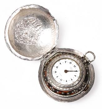 FICKUR, i fodral, silver, 1700/1800-tal.
