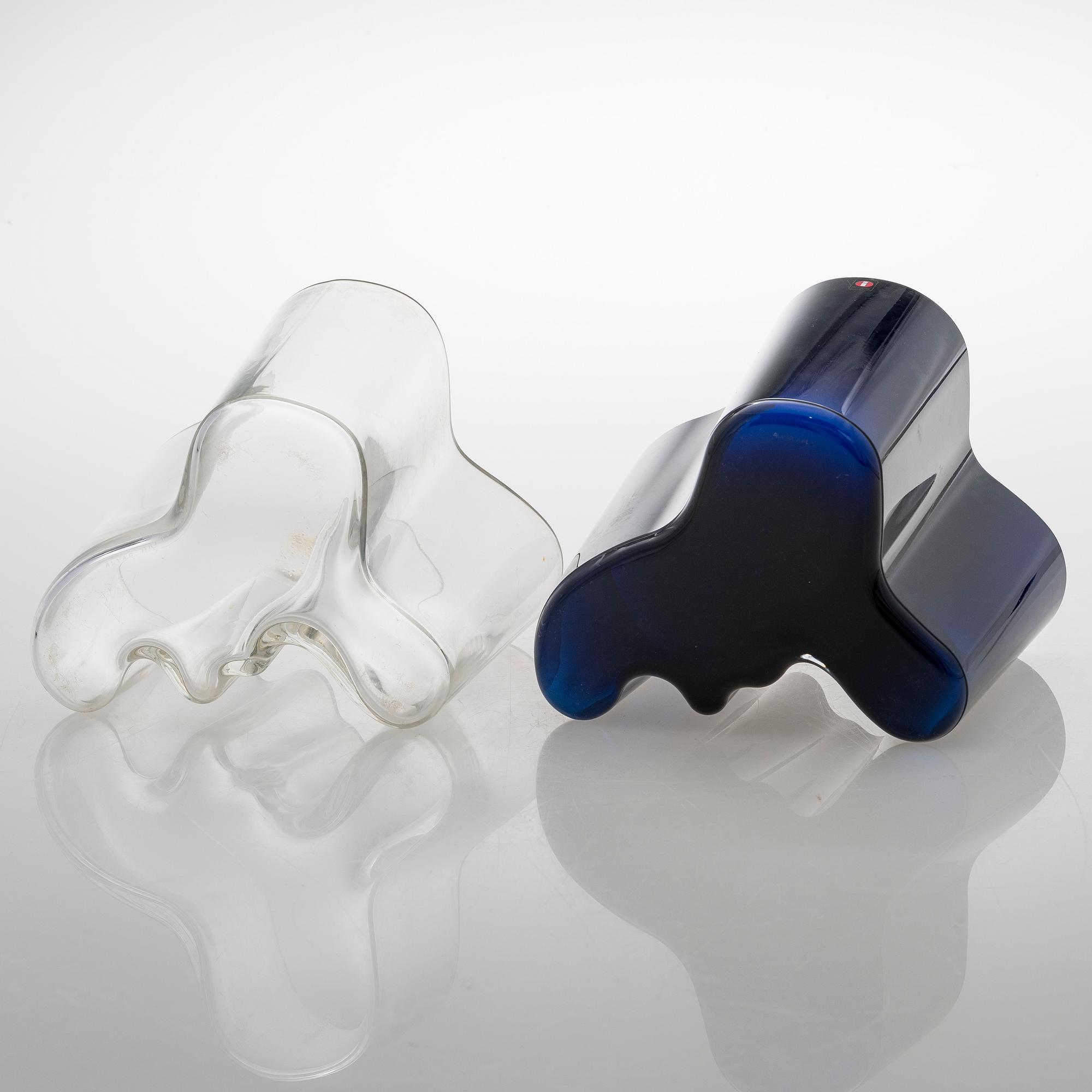 ALVAR AALTO, two glass vases, signed Alvar Aalto.