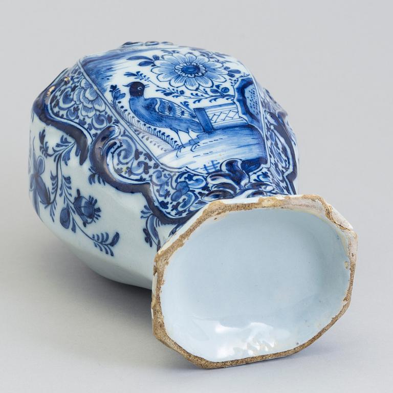 A lidded faience urn, Delft, The Netherlands, 18th century.