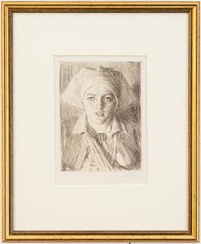 ANDERS ZORN, etching "Gulli II", dated 1918 and monogram signed on the plate. Signed with pencil.