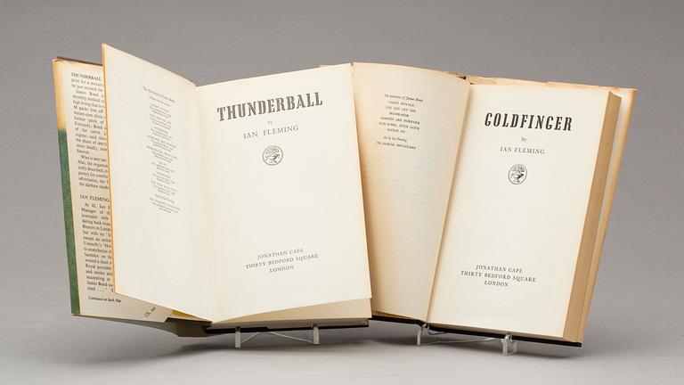 IAN FLEMING, 2 st,  "Goldfinger" samt "Thunderball", Jonathan Cape, Thirty Bedford Square London. 1959 samt 1961.