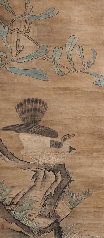 RULLMÅLNING, tusch och färg på papper. Oidentifierad konstnär, Japan, Meiji (1868-1912).