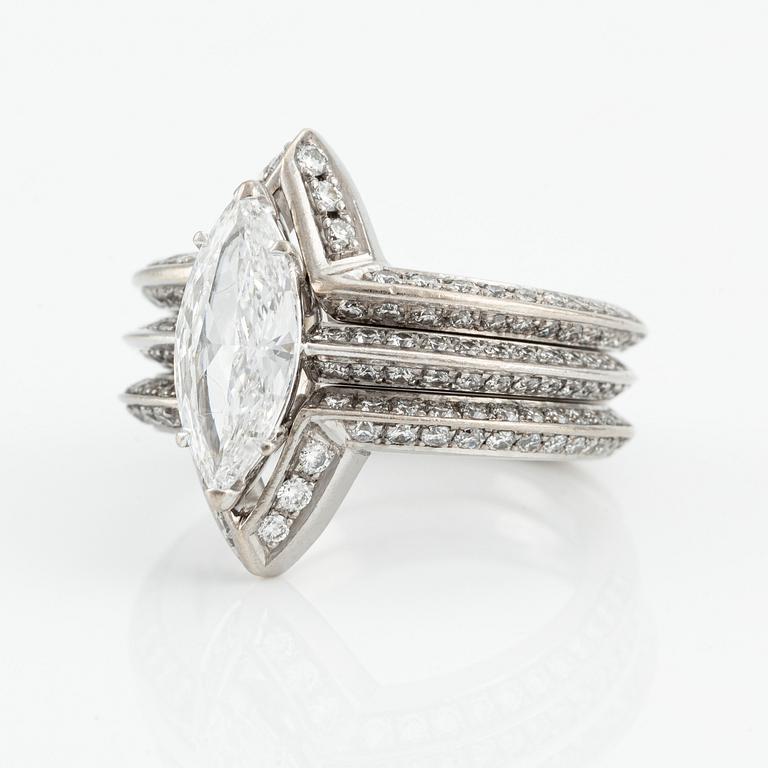 An 18K white gold Chopard ring set with a marquise-shaped diamond 1.00 ct D vvs according to engraving.