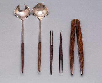 A set of Carl M. Cohr sterling and jakaranda sallad servers, Fredericia, Denmark 1950-60's.