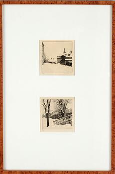 HANS NORSBO, 2 st, etsningar, sign o numr 48/50, dat 1942.