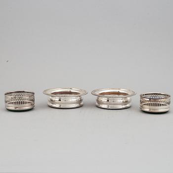 Coasters, two pairs, silver plate, England.