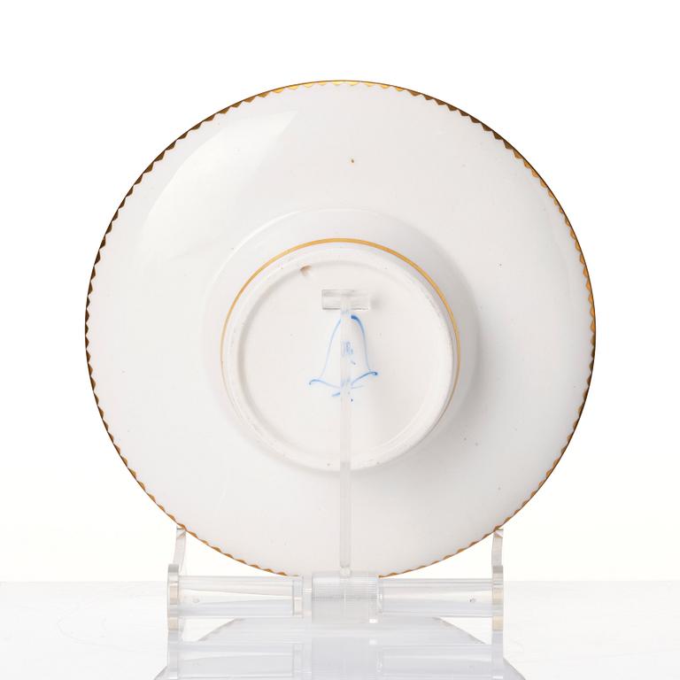 A French 'Sèvres' 'porcelain tendre' cup, cover and trembleuse saucer, 19th Century, blue interlaced L's.