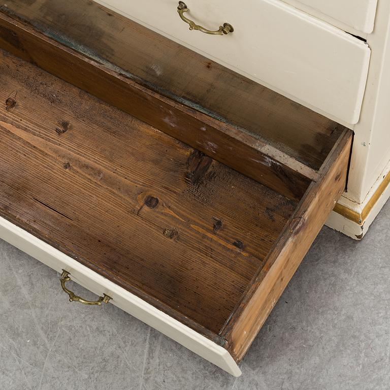 A 19th century painted cabinet with clock.