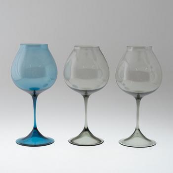 NILS LANDBERG glas, 3 st, Orrefors, 1900-talets andra hälft.