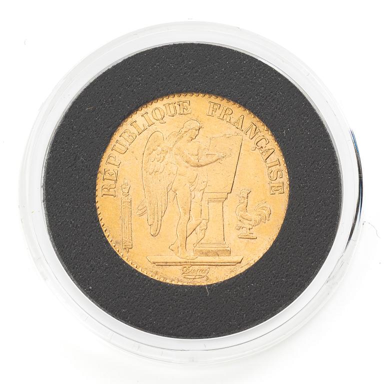 Guldmynt, Frankrike, 20 francs, Paris 1875.