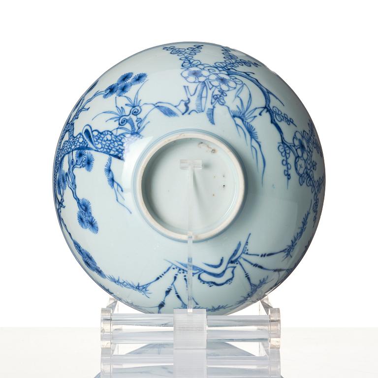 A blue and white 'three friends' bowl, Qing dynasty, 18th century.