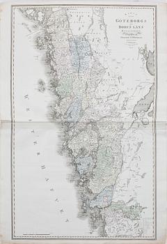 KARTA, "Göteborgs och Bohus läns höfdingdöme", efter CG Forsell, utgiven av SG Hermelin. Dat 1806.