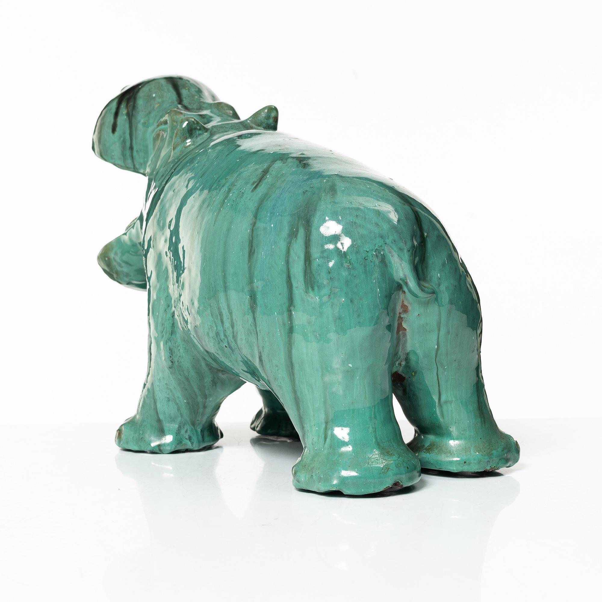 Allan Ebeling, skulptur, glaserad keramik, flodhäst, Torshälla 1932.