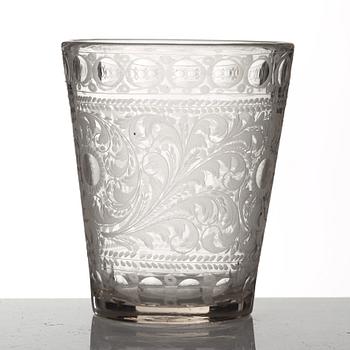 A large engraved and cut glass beaker, Northern Europe, 18th Century.