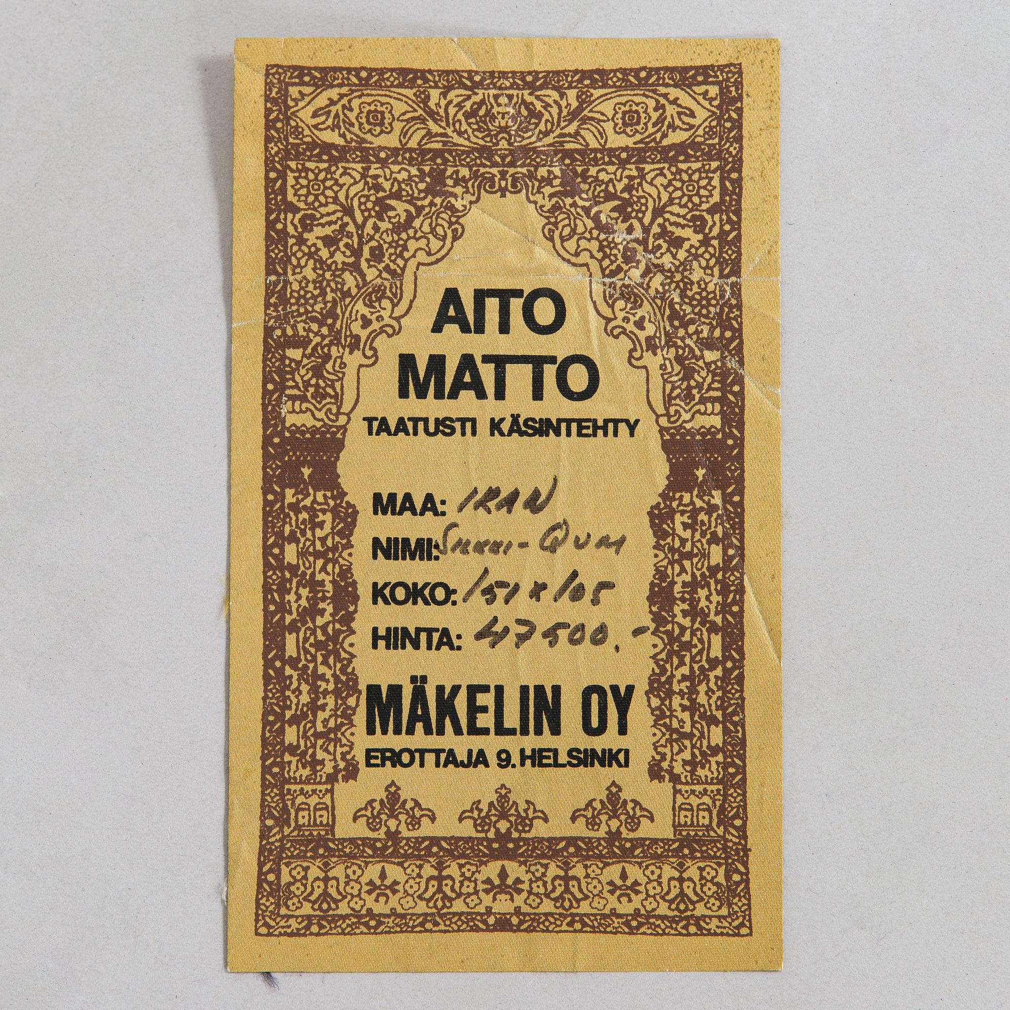 Matta, old, relief med silke, Ghom, signerad, ca 151 x 105 cm.