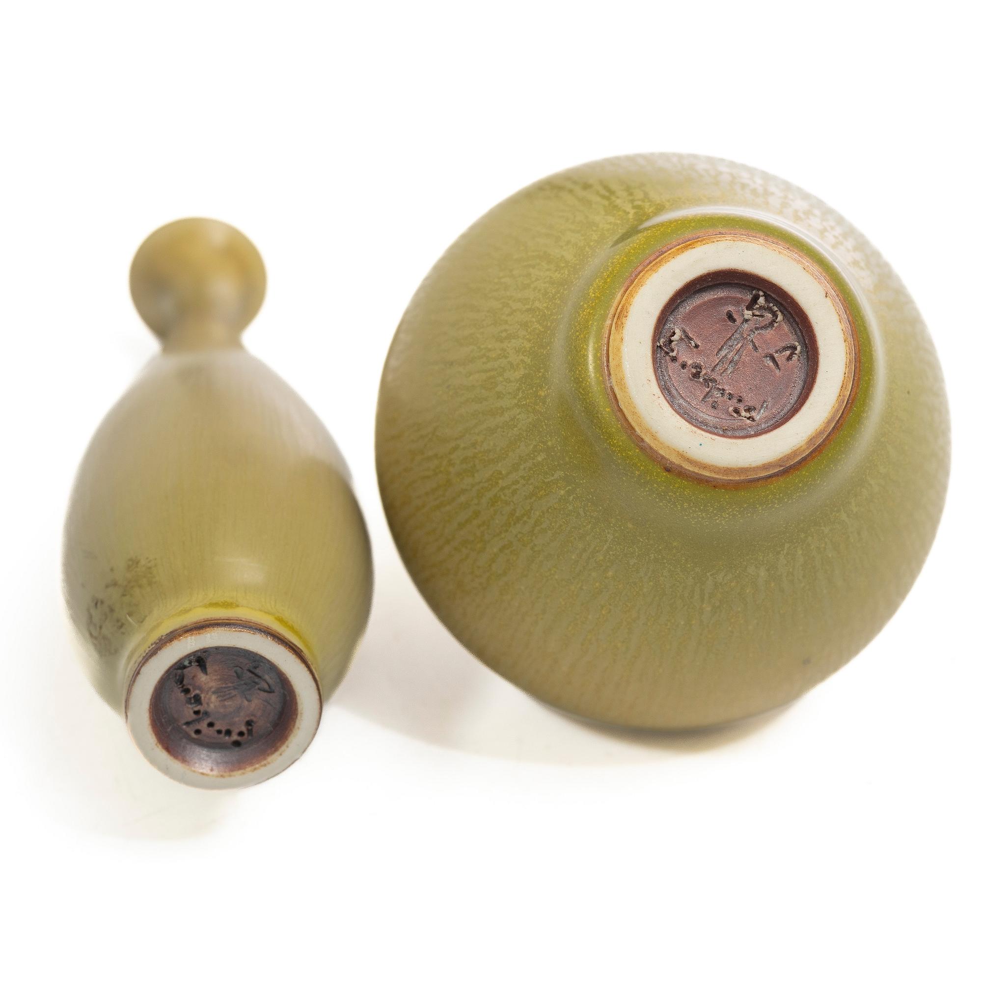 Berndt Friberg, five stoneware miniture vases, Gustavsberg Studio, Sweden, including 1968.